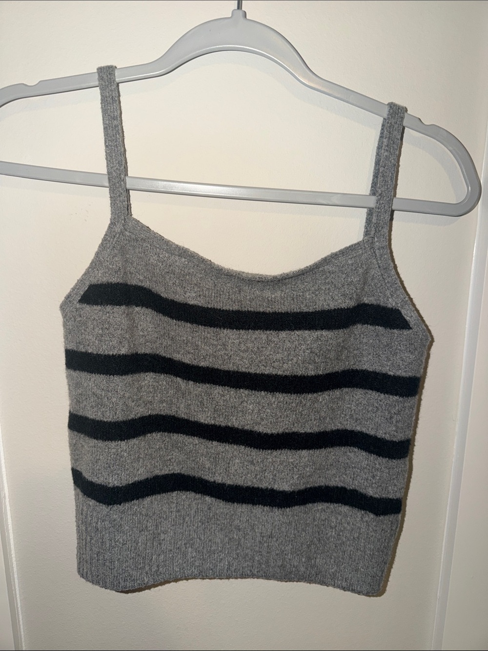 Abercrombie & Fitch Gray and Black Striped Off-Shoulder Sweater Tank
